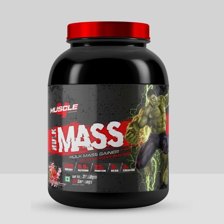 Muscle 4 Nutrition Hulk Mass Gainer Milk Strawberry, 3000gm